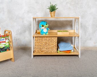 モンテッソーリ棚、3段おもちゃ棚、子供用おもちゃ収納、保育棚