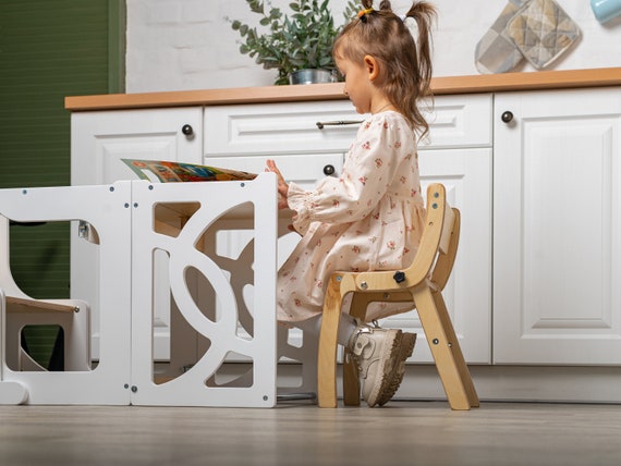 Tabouret et chaise convertibles 2in1, tabouret de cuisine pour enfants,  tabouret pour tout-petits, chaise en bois avec dossier, tabouret  montessori, tabouret de salle de bain -  France