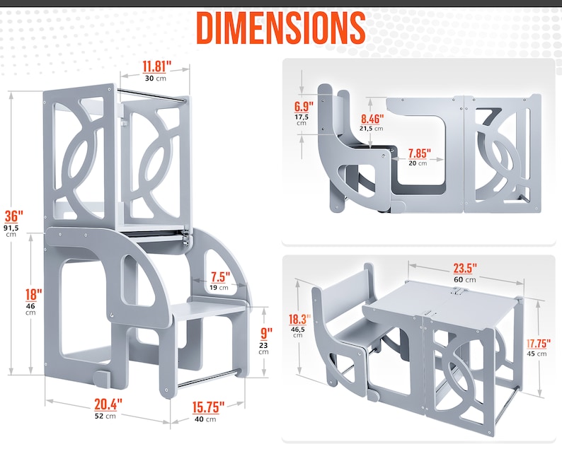 Natural Convertible Learning Toddler Tower & Table WITH BACK Etsy