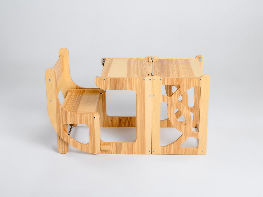 Natural Convertible Toddler Tower Table Learning WITH BACK Montessori Tower Toddler Kitchen Tower Learning Stool Toddler Helper Tower Etsy UK