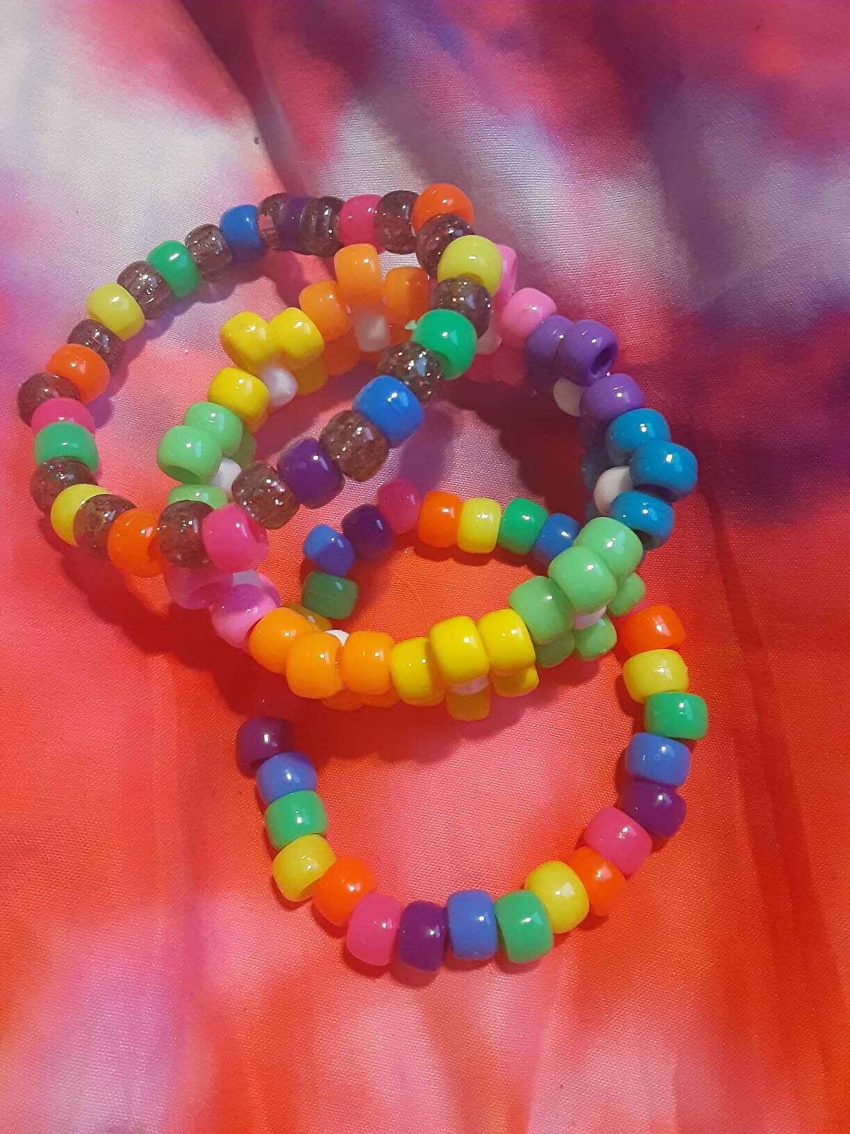 Flower Kandi Cuff with 2 rainbow bracelets Etsy