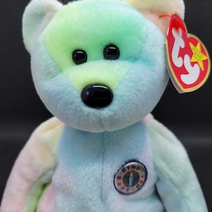 Authentic TY Beanie Baby - B.B. Bear - Birthday Bear, Birthday Party, Colorful Bear, Sherbet, Pastel, Birthday Present, Gift, Party