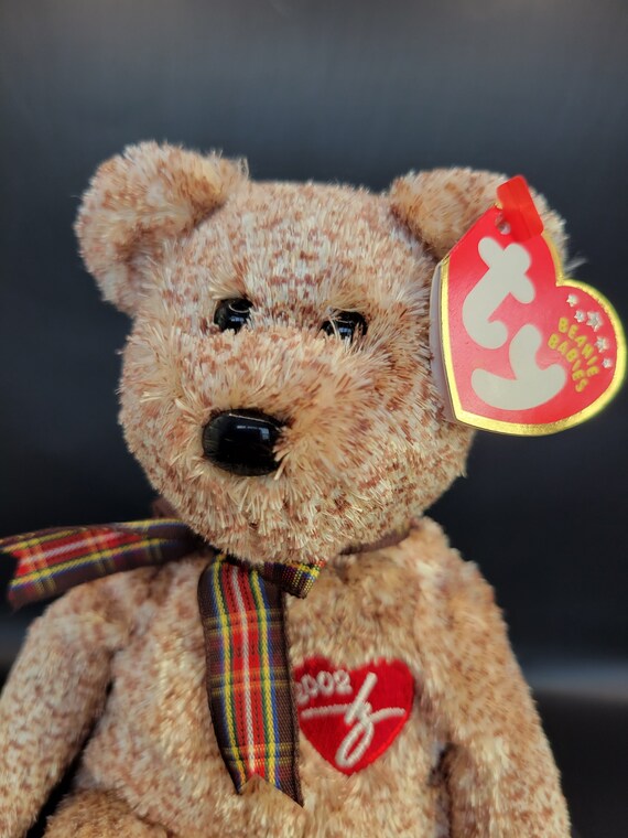 Authentic TY Beanie Baby - 2002 Signature Bear With Checkered