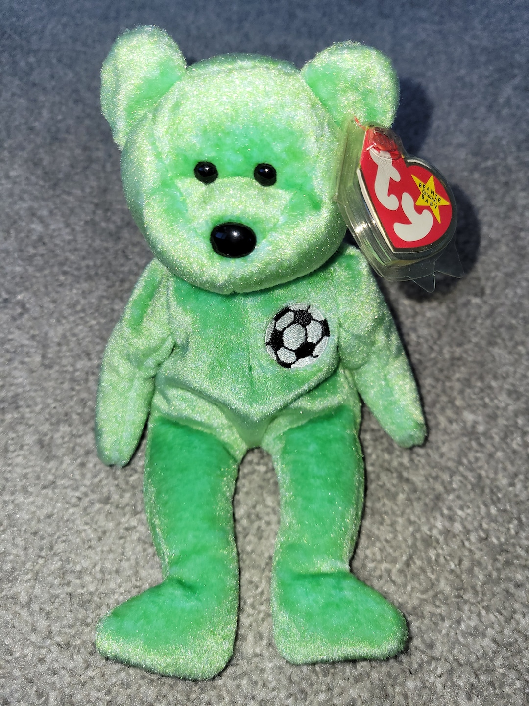 Authentic TY Beanie Baby Kicks the Bear Soccer Green Etsy