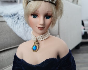 princess diana doll blue dress Black 3 Piece Single Breasted Business Casual Slim Fit Men's Suit Groom Wedding Dress Black / 46R