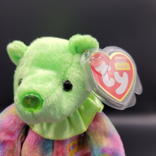 Authentic TY Beanie Baby - August the Birthday Bear (2001), Birthday, Peridot, Birthday Bear, Birthday Party, August Birthstone