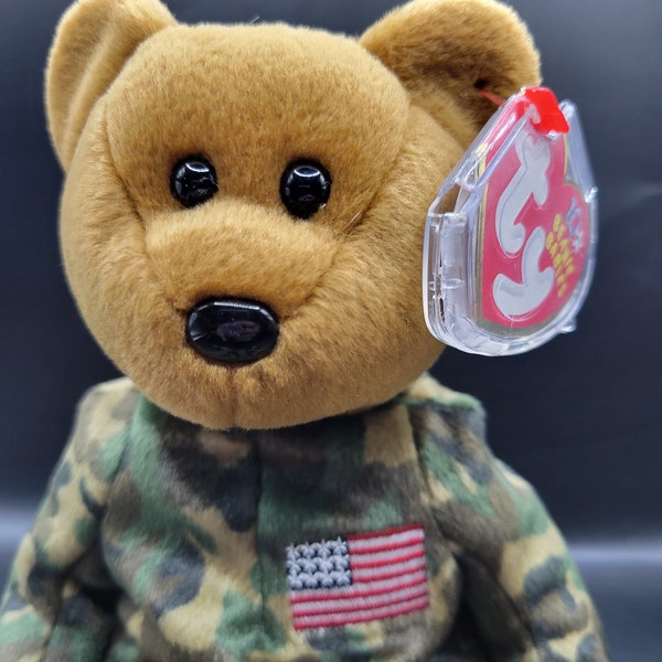 Authentic TY Beanie Baby - Hero the Bear(chest flag) - USA, Military, Army, Air Force, Marine Corp, Coast Guard, Navy, Patriot, Patriotic