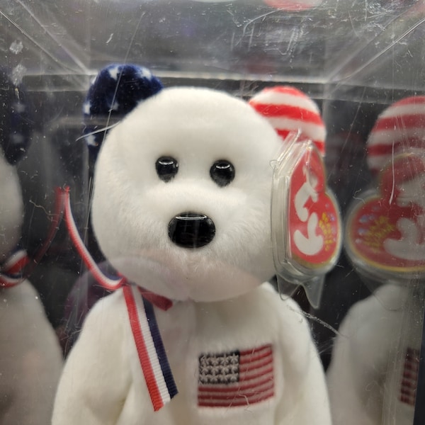 Authentic TY Beanie Baby - America Bear -Stars Right Ear, Stripes Left Ear - USA, Military, American Pride, Army, Navy, Air Force, Marines