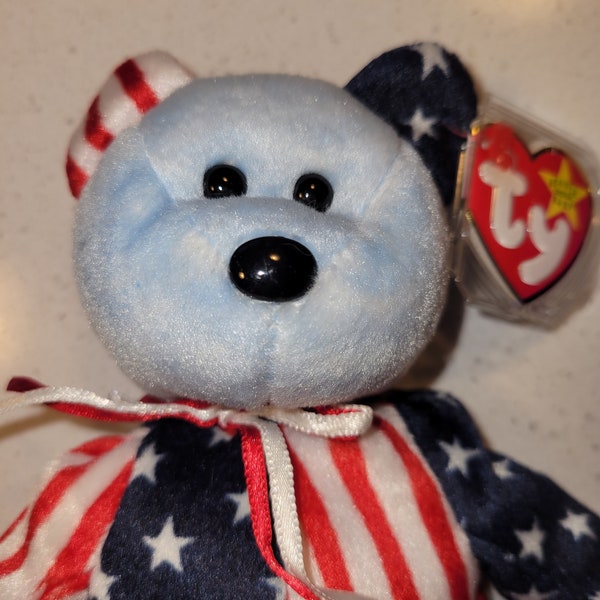 Authentic TY Beanie Baby - Spangle The Bear (Blue Face) - America, USA, Army, Navy, Air Force, Coast Guard, Marine Corps, American Pride