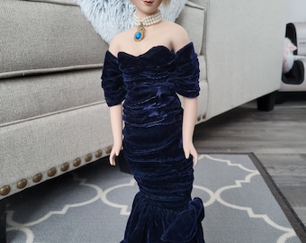 royal blue prom dresses with sleeves Royal Blue Prom Dress 2023 Long Sleeves Sequin with Feathers   AnnaCustomDress