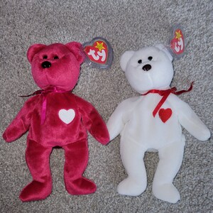 Authentic TY Beanie Baby - Valentino/Valentina Bears - MINT w/Errors - Wedding, Lovers, Husband, Wife, Handfasting, Marriage, Married