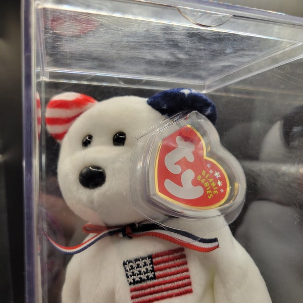 Authentic TY Beanie Baby - America Bear -Stars Left Ear, Stripes Left Ear - USA, Military, American Pride, Army, Navy, Air Force, Marines