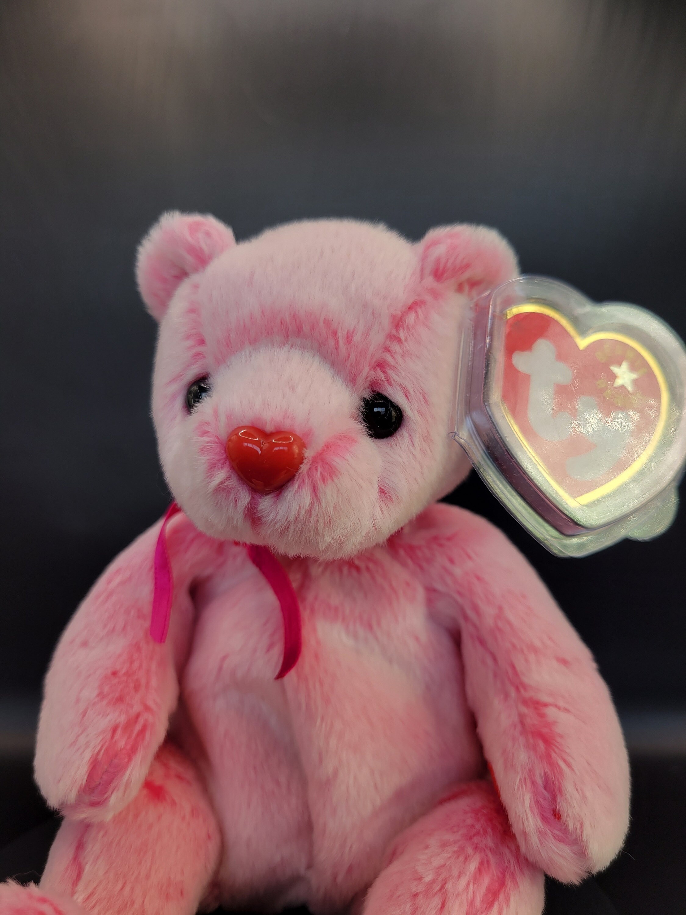 Valentines Day Pink Beanie Baby Bear With Heart Authentic TY