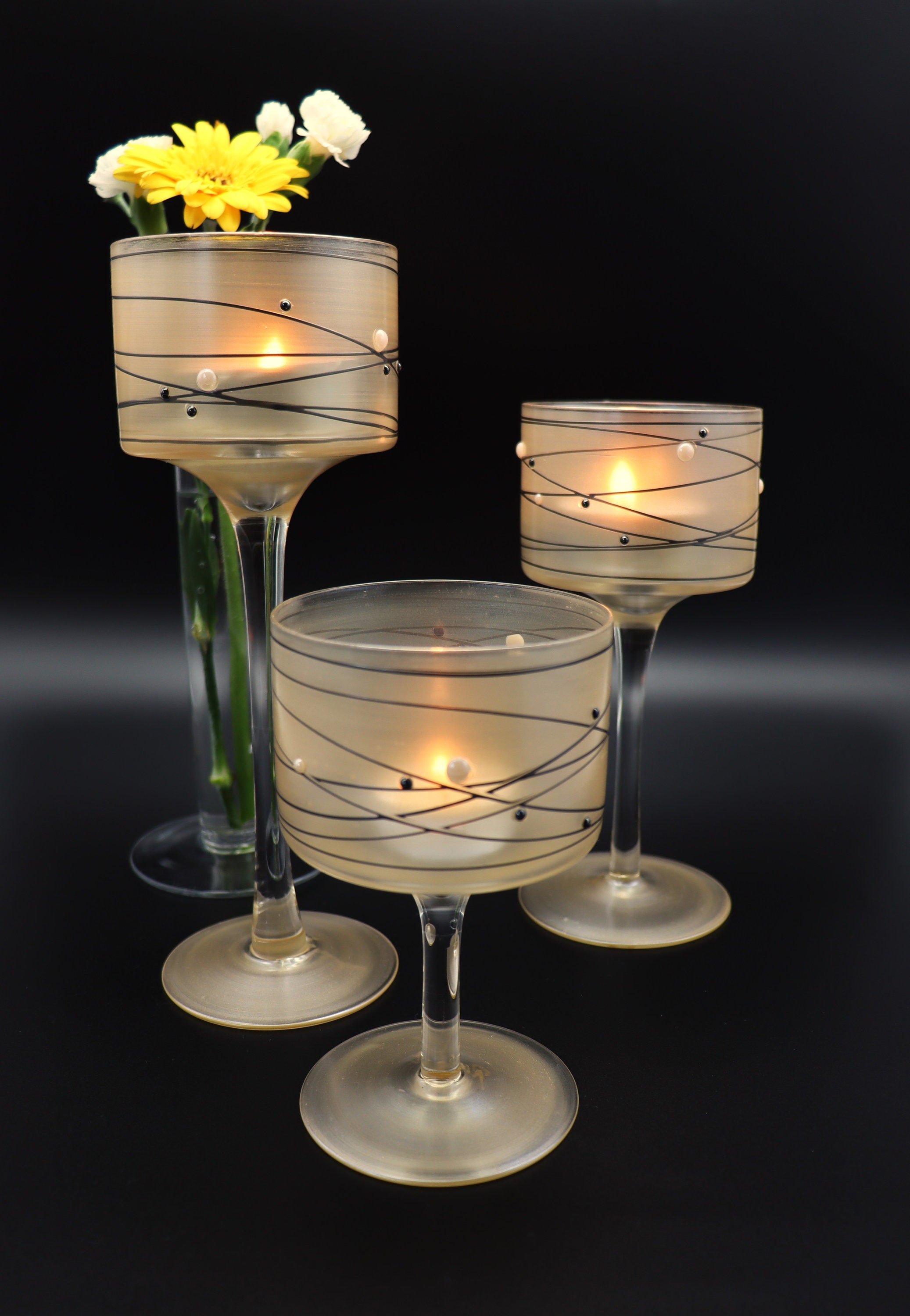 Long Candle Holder Made of Handpainted Glass, Minimalist Design. Etsy UK