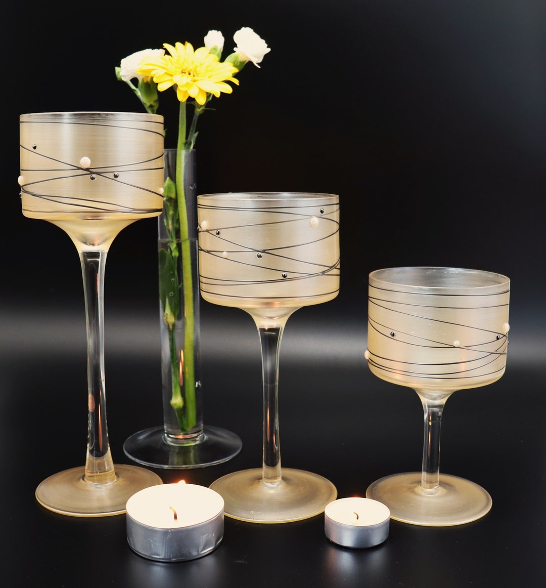 Long Candle Holder Made of Handpainted Glass Minimalist Etsy UK