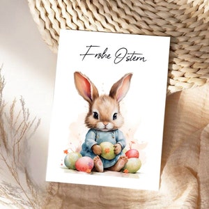 Osterkarte, Frohe Ostern Postkarte, Geschenk Familie, Freunde,Grußkarte  Osterhase, Ostereier