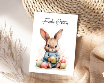 Easter card, Happy Easter postcard, gift family, friends, greeting card Easter bunny, Easter eggs