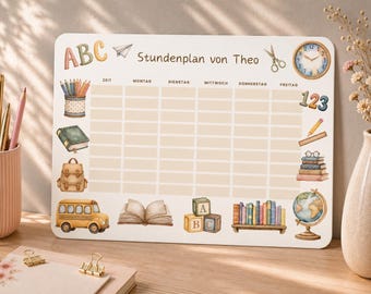 Personalized magnetic school timetable with name and class, erasable timetable with pen, gift for starting school, 1st grade