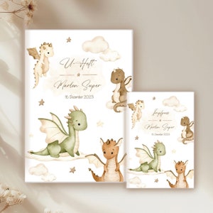 U-booklet & vaccination certificate, passport, mother's passport cover, dinosaur, little dragon