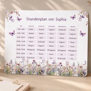 magnetischer Stundenplan personalisiert Blume mit Name Klasse, wiederverwendbarer Stundenplan abwischbar mit Stift, Geschenk zur Einschulung