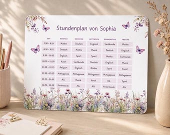 Personalized magnetic timetable with flower design, class name, reusable erasable timetable, perfect back-to-school gift