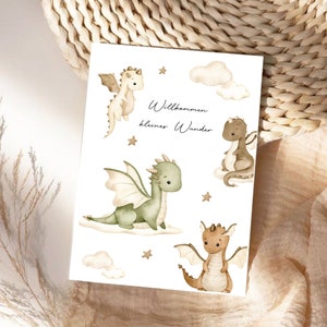 Postkarte zur Geburt, Drachen Dino Karte, willkommen auf der Welt kleines Wunder Karte, Geschenkkarte für werdende Mama