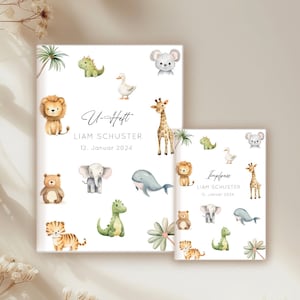 Set U-Heft und Impfpass personalisiert, Geschenk zur Geburt, Schutzhülle mit Namen, Geschenkidee für Baby Mädchen und Jungen Dschungel Tiere