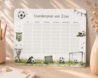 magnetischer Stundenplan Fußball, personalisiert mit Namen, wiederverwendbarer Stundenplan abwischbar mit Stift, Geschenk zur Einschulung