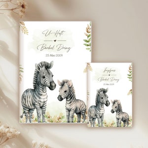 U-Heft & Impfpass Hülle personalisiert, Reisepass, Mutterpass Hülle, Safari Dschungel Zebra