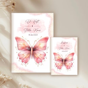 U-Heft & Impfpass Schmetterling, Reisepass, Mutterpass Hülle Schmetterling, UHeft rosa Mädchen
