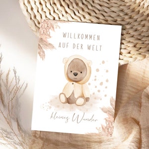 Postkarte zur Geburt, Bär Karte, boho Postkarte, willkommen auf der Welt kleines Wunder Karte, Geschenkkarte für frische Mama
