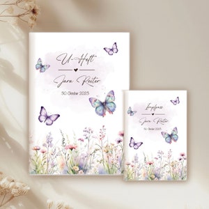 U-booklet wildflowers butterfly, vaccination certificate, passport, mother's passport cover flowers, butterfly