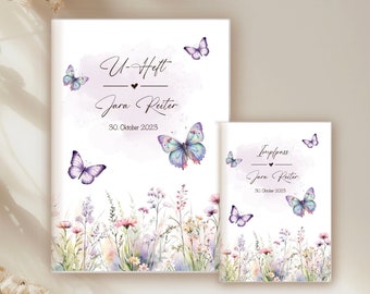 U-booklet wildflowers butterfly, vaccination certificate, passport, mother's passport cover flowers, butterfly