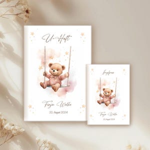 Set U-Heft und Impfpass personalisiert, Geschenk zur Geburt, Schutzhülle mit Namen, Geschenkidee für Baby Mädchen Jungen, neutral Boho Bär