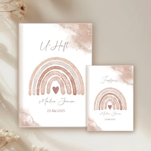 UHeft Hülle Regenbogen personalisiert, Impfpass Schutzhülle mit Namen, Geschenk zur Geburt, Schwangerschaft und Babyparty Junge und Mädchen