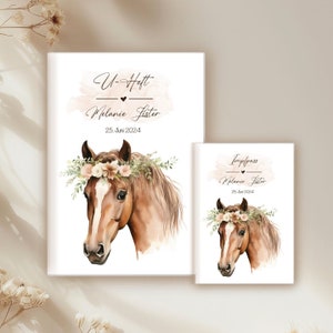 U-Heft & Impfpass Pferd, Reisepass, Mutterpass Hülle Pony mit Blumen, Mädchen Heft