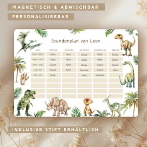 magnetischer Stundenplan Dinos  personalisiert mit Name und Klasse, abwischbarer Stundenplan mit Stift, Geschenk zur Einschulung, 1. klasse