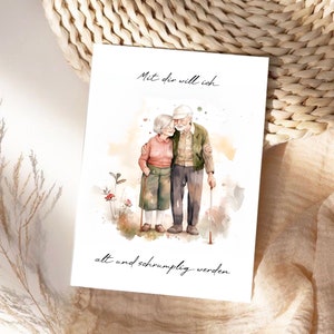 altes Ehepaar Liebeskarte mit Spruch, Geschenk für Partner Valentinstag Karte, Valentinstag Geschenk Postkarte, für immer alt und schrumplig