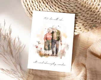 old married couple love card with saying, gift for partner Valentine's Day card, Valentine's Day gift postcard, forever old and shriveled