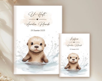 U-booklet & vaccination certificate, passport, mother's passport cover Otter, U-booklet Otter babies