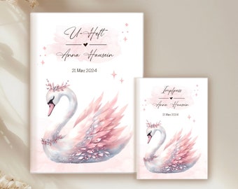 U-booklet cover swan, ballerina cover, vaccination certificate, passport, mother's passport pink