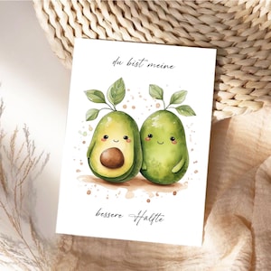 Avocado Liebeskarte mit Spruch, Geschenk für Partner Valentinstag Karte, Valentinstag Geschenk Postkarte, bessere Hälfte Avocado