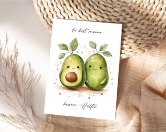 Avocado love card with saying, gift for partner Valentine's Day card, Valentine's Day gift postcard, better half avocado