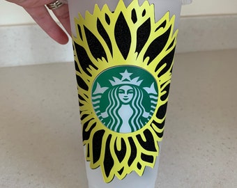 custom paper hot cups Sunflower and Background SVG FILE for VENTI cold cups