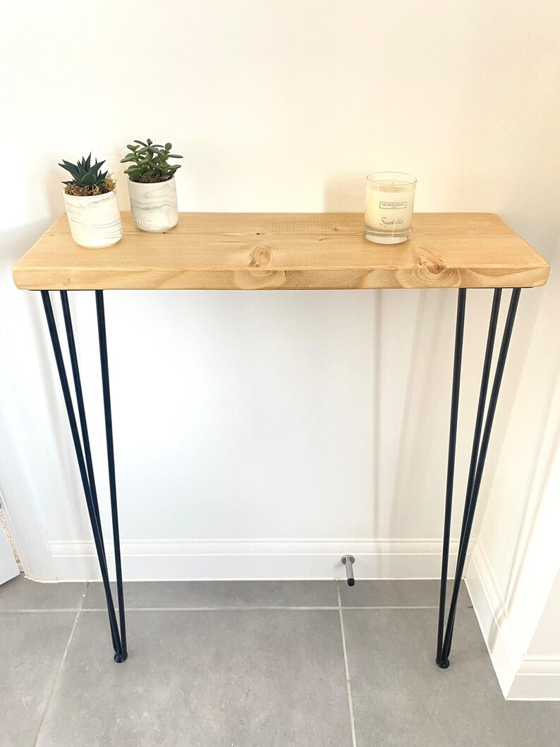 Narrow Console Table With Hairpin Legs L Wooden Rustic Hallway Etsy