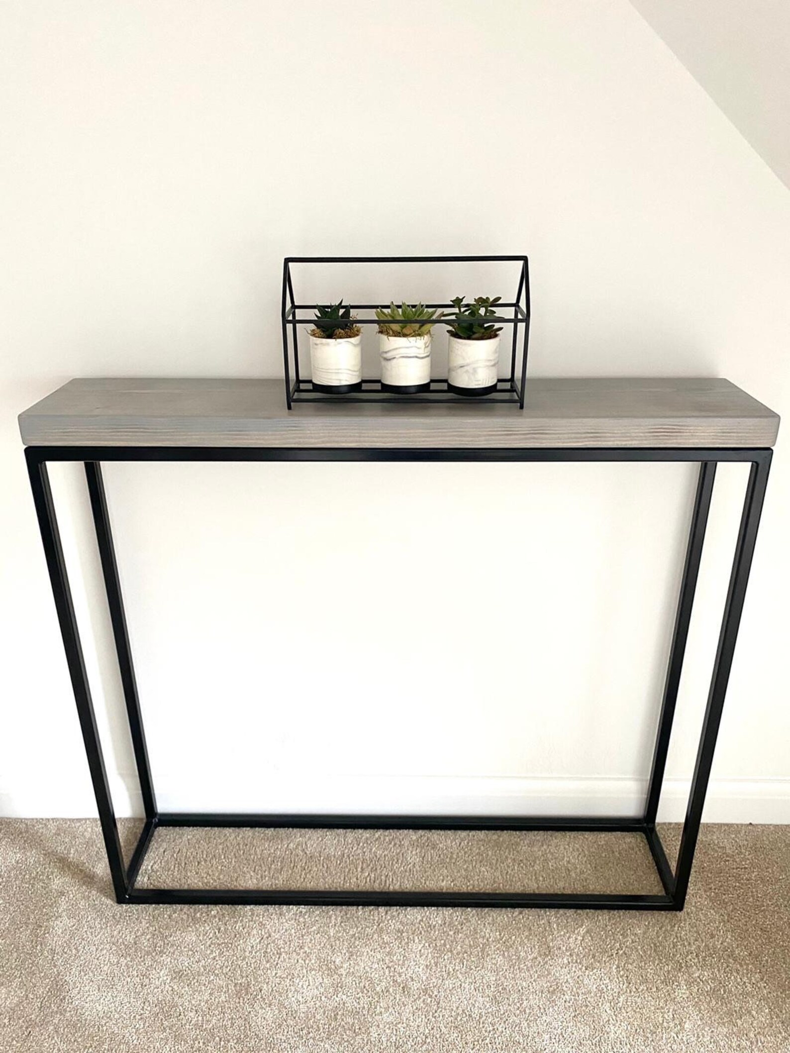 Grey Console Table Black Steel Frame Chunky Wood Etsy UK