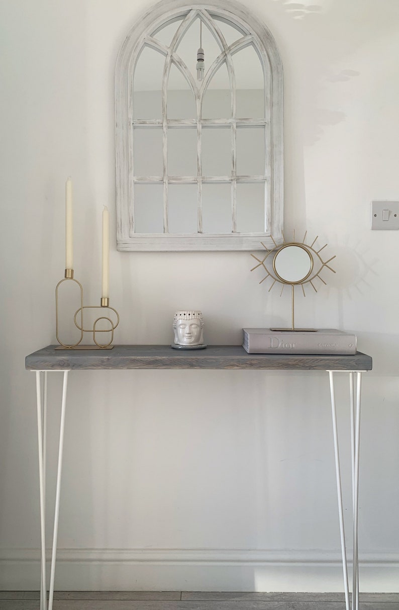 Narrow console table with hairpin legs wooden rustic hallway Etsy