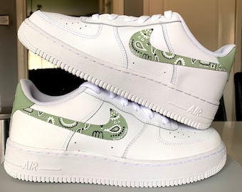 Custom Air Force 1 Sage Green Bandana Print