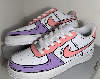 Custom Air Force 1 Trainers Pink and Purple Graphic Cartoon