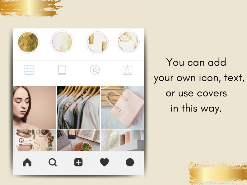 White and gold Instagram highlight covers.9 Editable Instagram Etsy